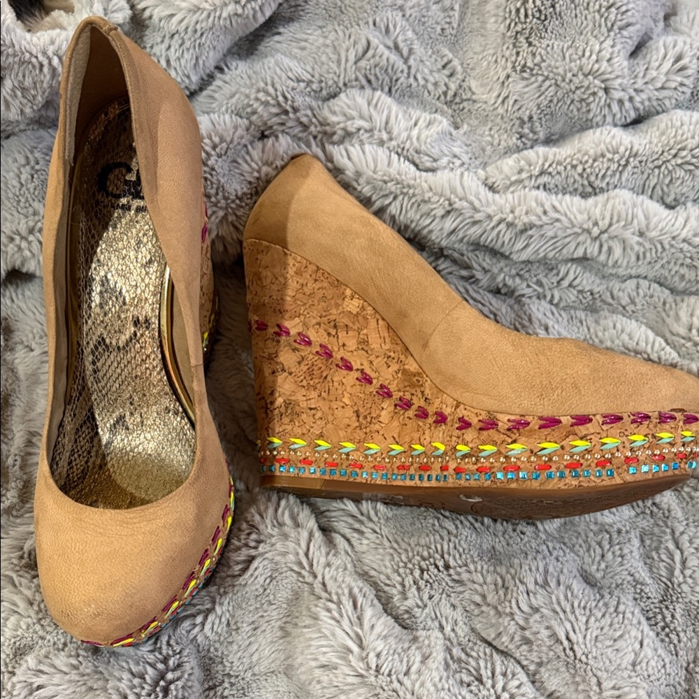 Giani Bernini Brown Wedges with Colorful Accents